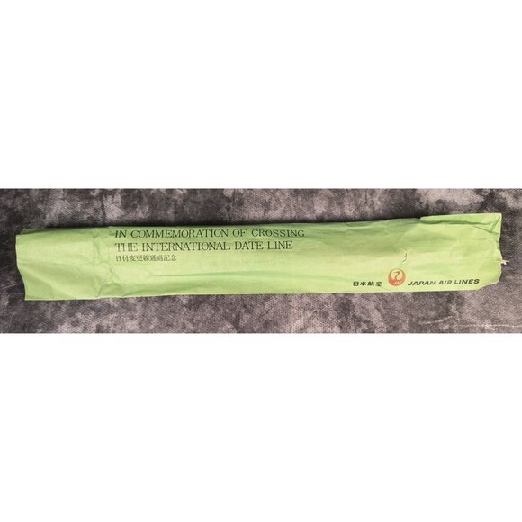 Vintage Japan Airlines Commemorative Date Line Crossing Paper Fan With Bamboo Fr - Picture 4 of 7